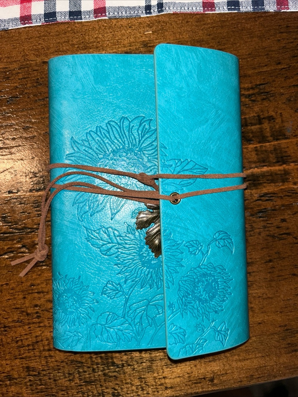 Leather Embossed Sunflower Journal Spiral Lined With Plastic Inserts For Cards